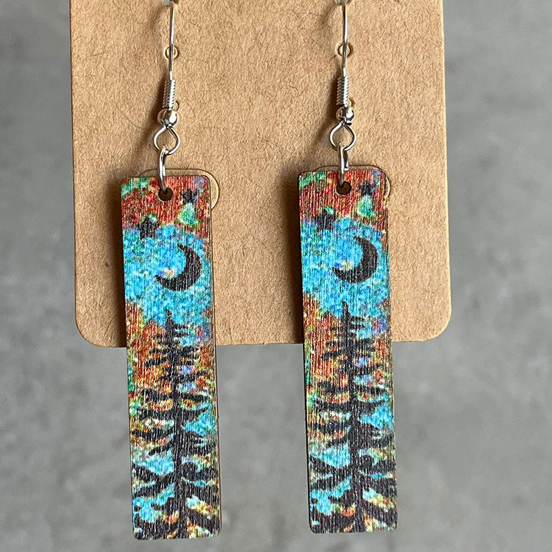 Moonlit Forest Wooden Dangle Earrings