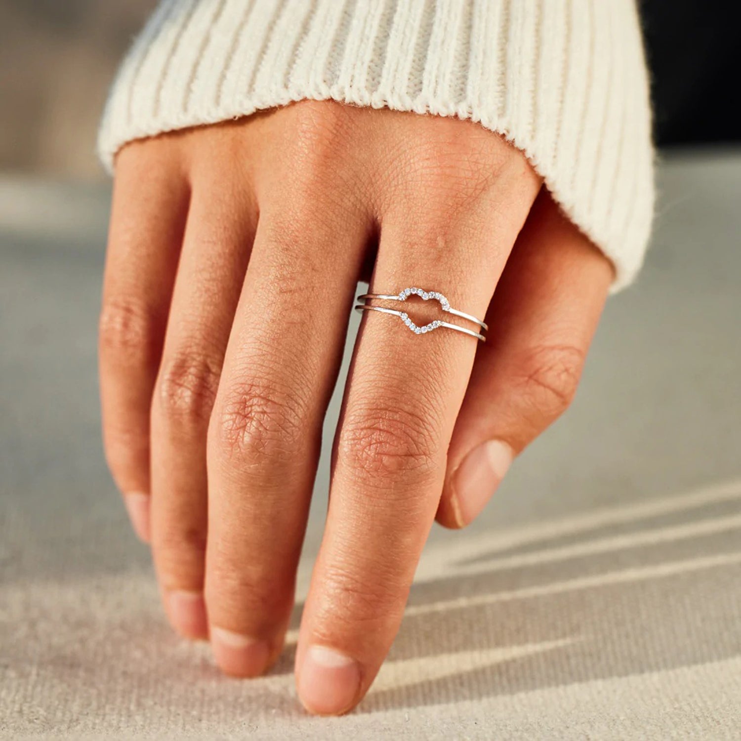 925 Sterling Silver Inlaid Nesting Zircon Heart Ring Set