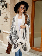 Feathers Printed Open Front Poncho
