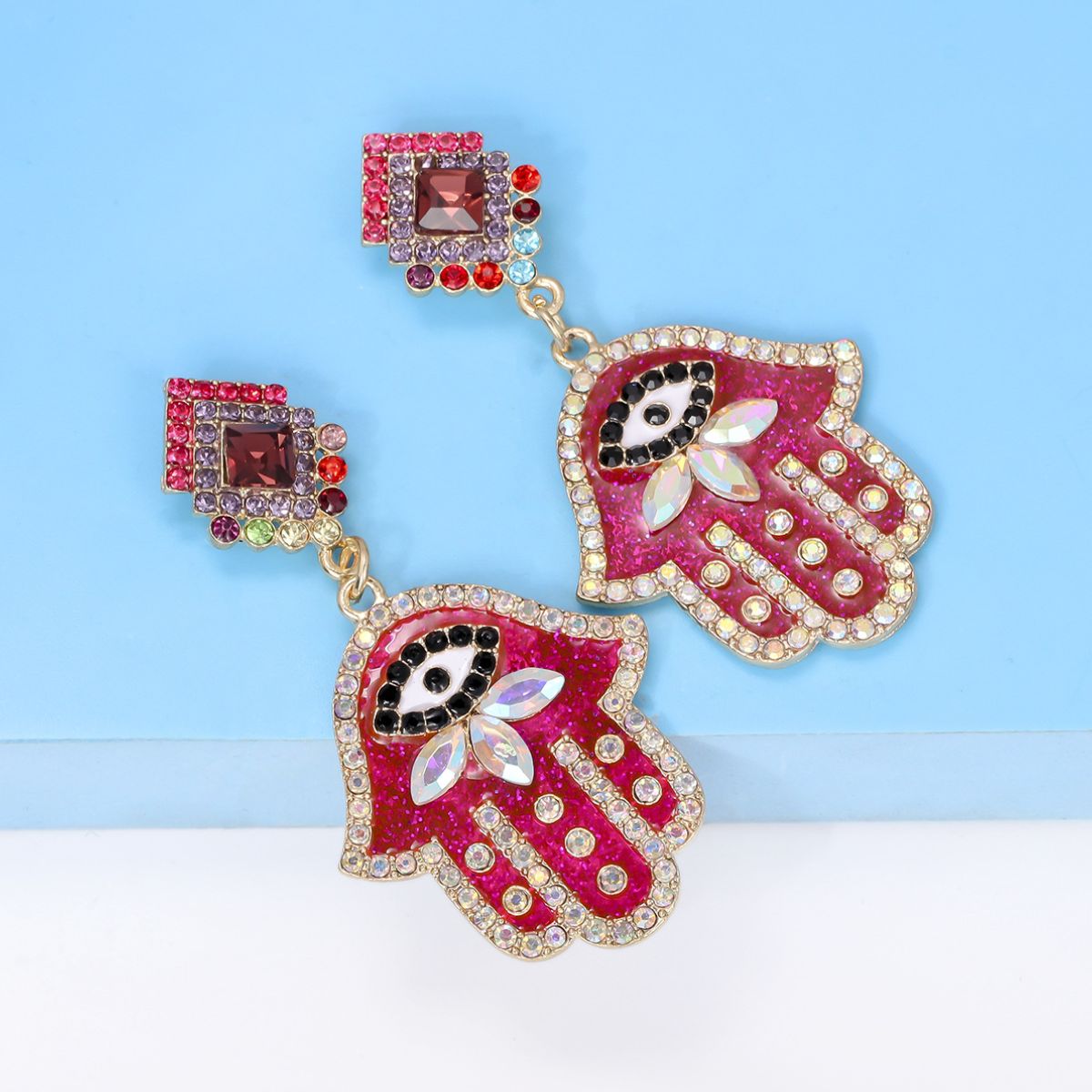Hamsa Rhinestone Earrings