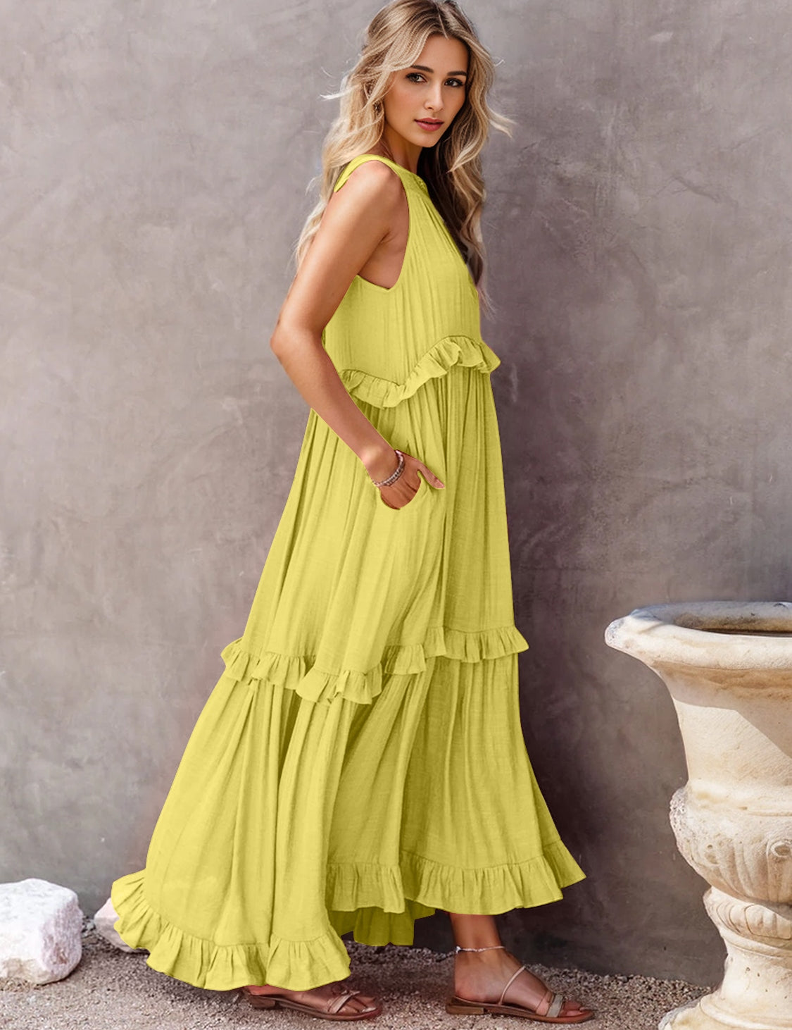 Stevie Tiered Maxi Dress with Pockets