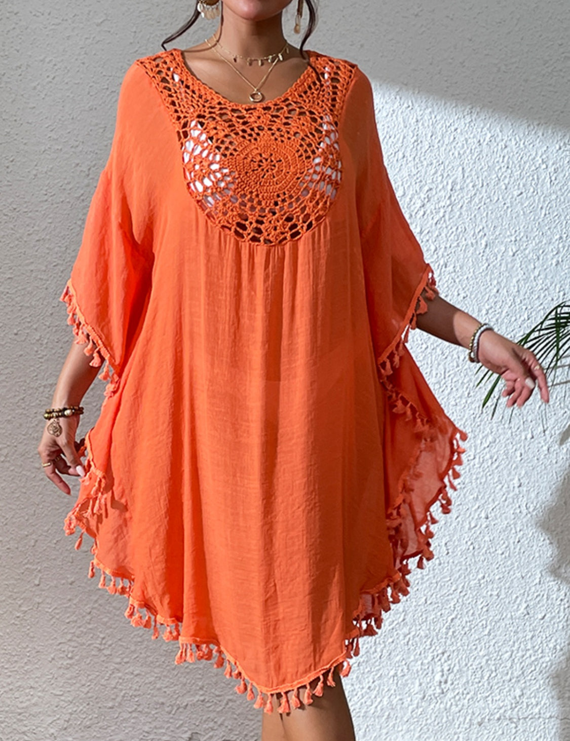 Tassel Cutout Scoop Neck Cover-Up Dress