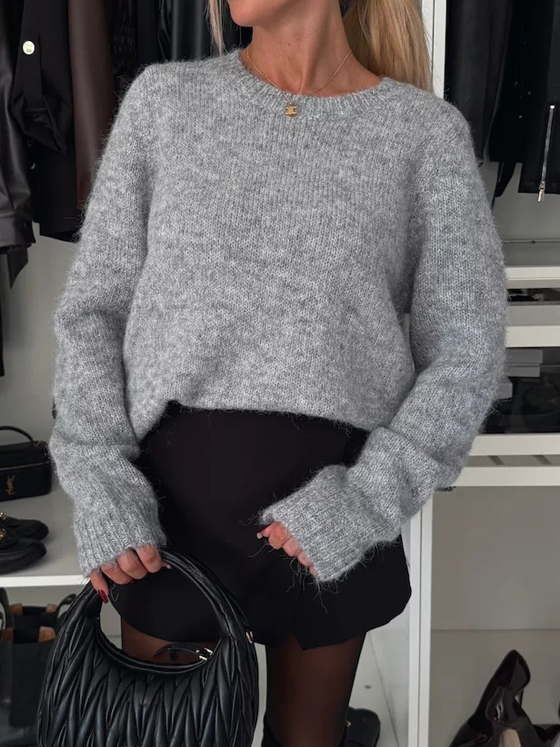Gray Sweater Black Back Bows -Front