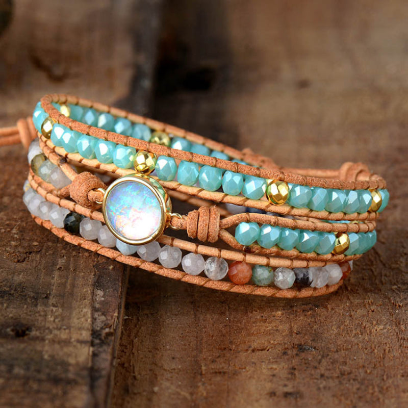 White Fire Opal Beaded Layered Bracelet