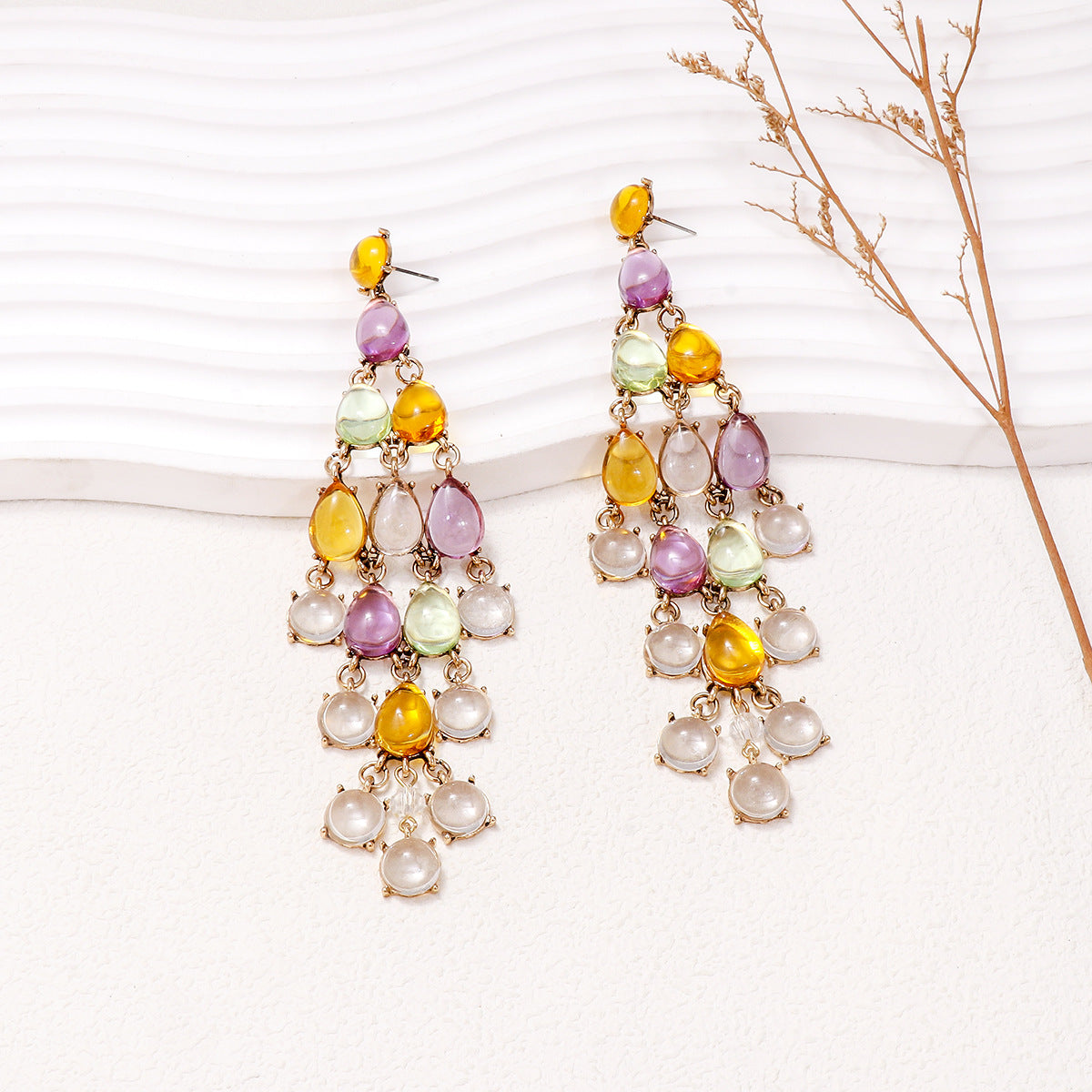 Glass Tiered Drop Earrings