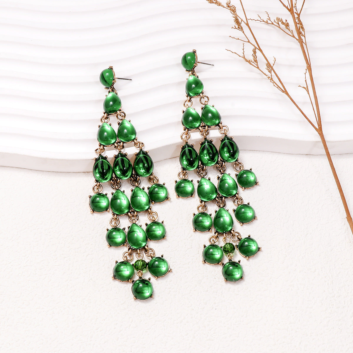 Glass Tiered Drop Earrings