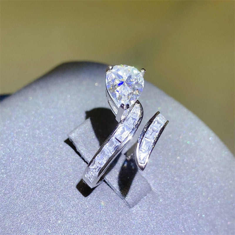 Serpentine 3 Carat Moissanite 925 Sterling Silver Bypass Ring