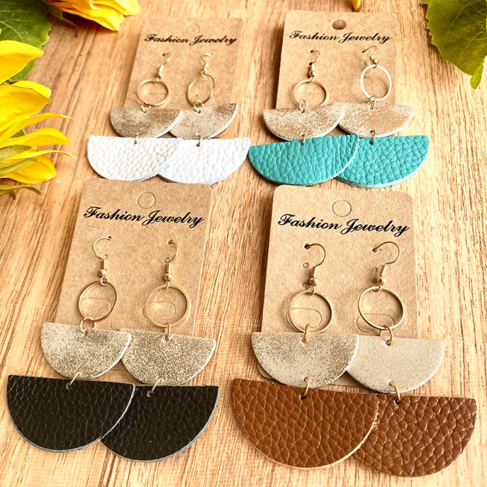 Semi Circle Geometric Leather Dangle Earrings
