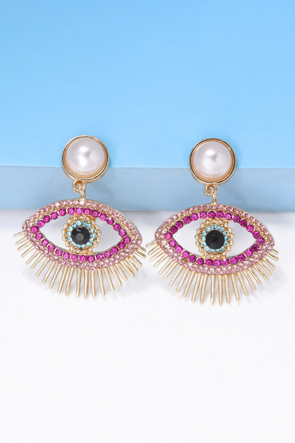 Evil Eye Protection Rhinestone Dangle Earrings