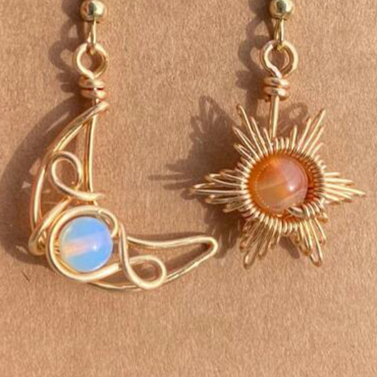 Moon and Sun Wire Wrap Earrings