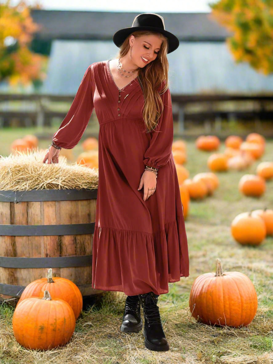 Country Spice Boho Midi Dress in Rust | Twilight Kisses