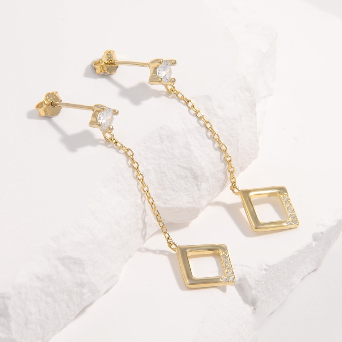 18k Gold-Plated Diamond Drop Earrings