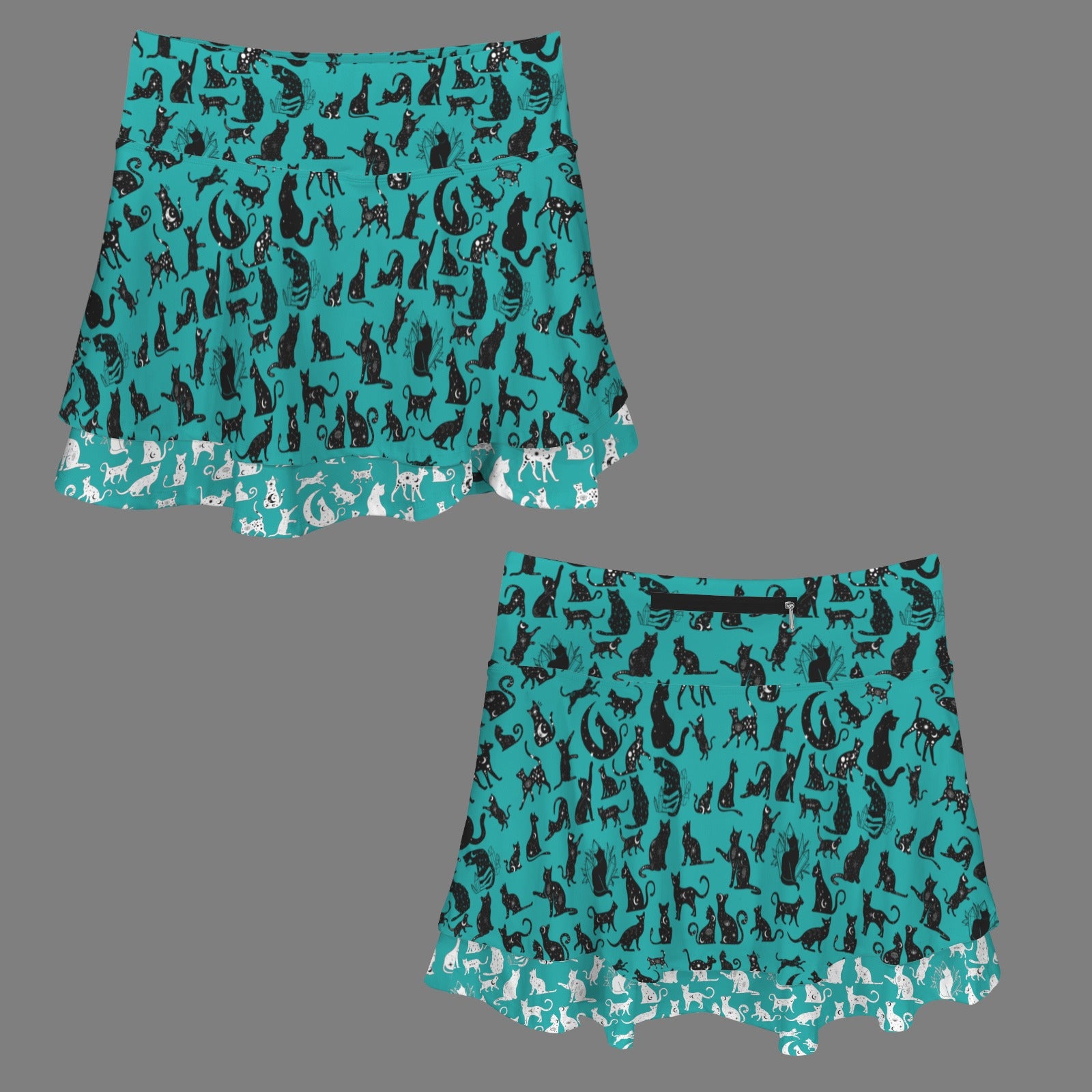 Turquoise Mystical Cats TK Exclusive Double Layer Mini Skort