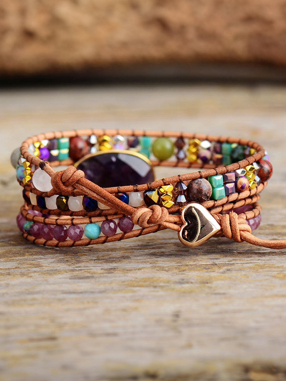 Triple-Layer Natural Amethyst Bracelet