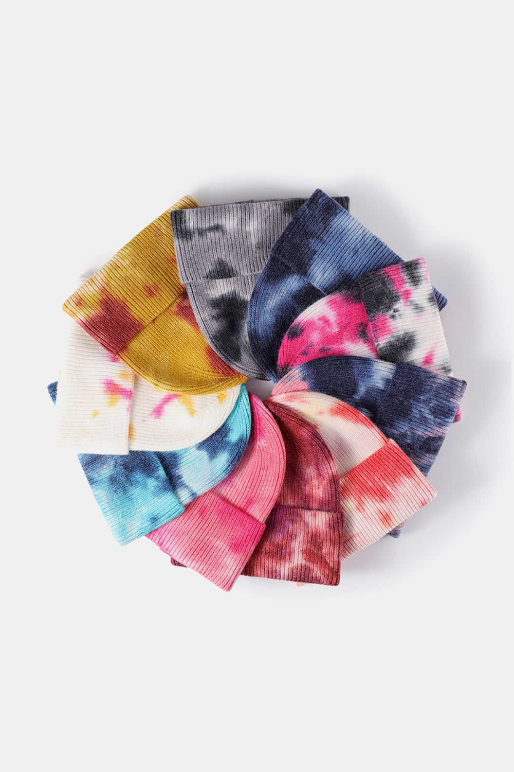 Bi-Color Tie-Dye Cuffed Rib-Knit Beanie