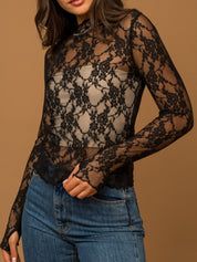 Maybe Later Lace Mock Neck Top