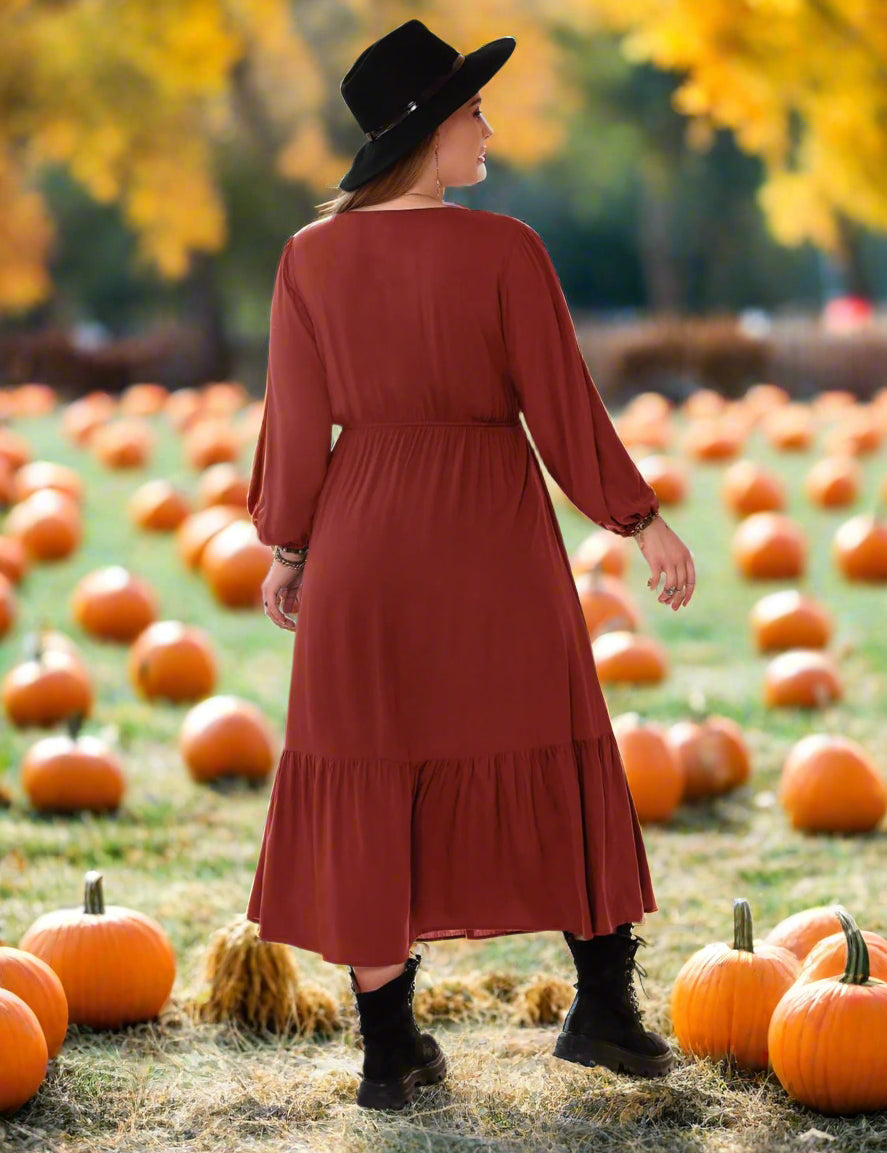 Country Spice Boho Midi Dress in Rust | Twilight Kisses