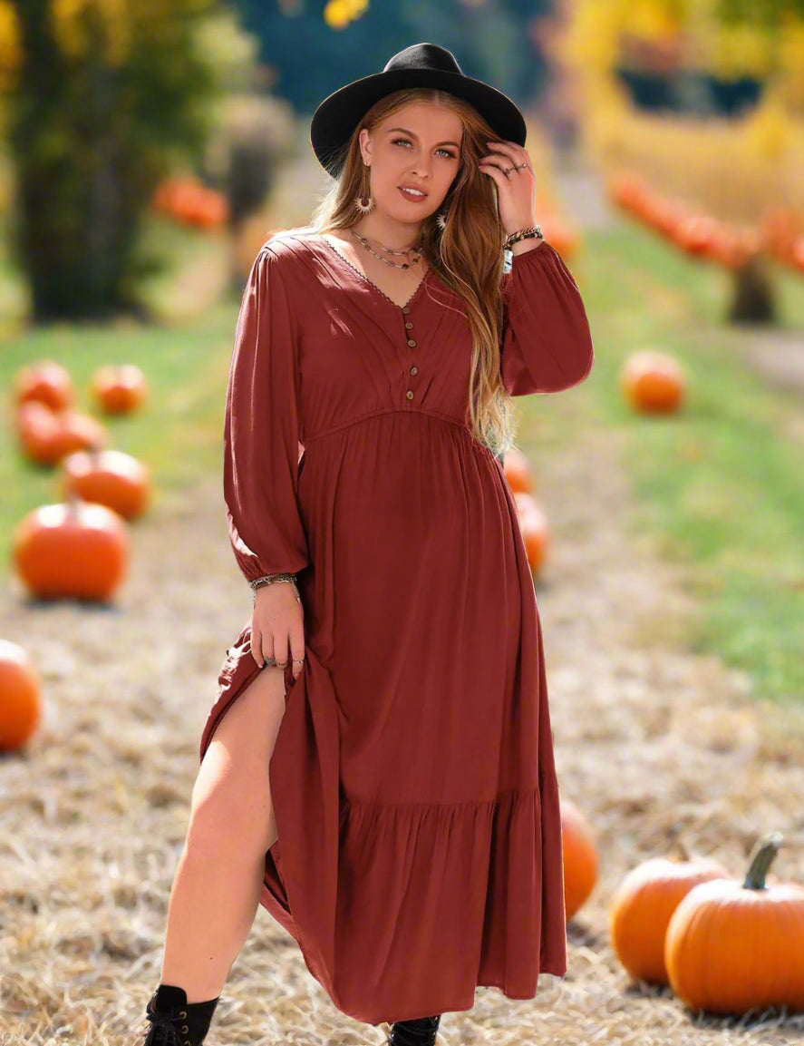 Country Spice Boho Midi Dress in Rust | Twilight Kisses