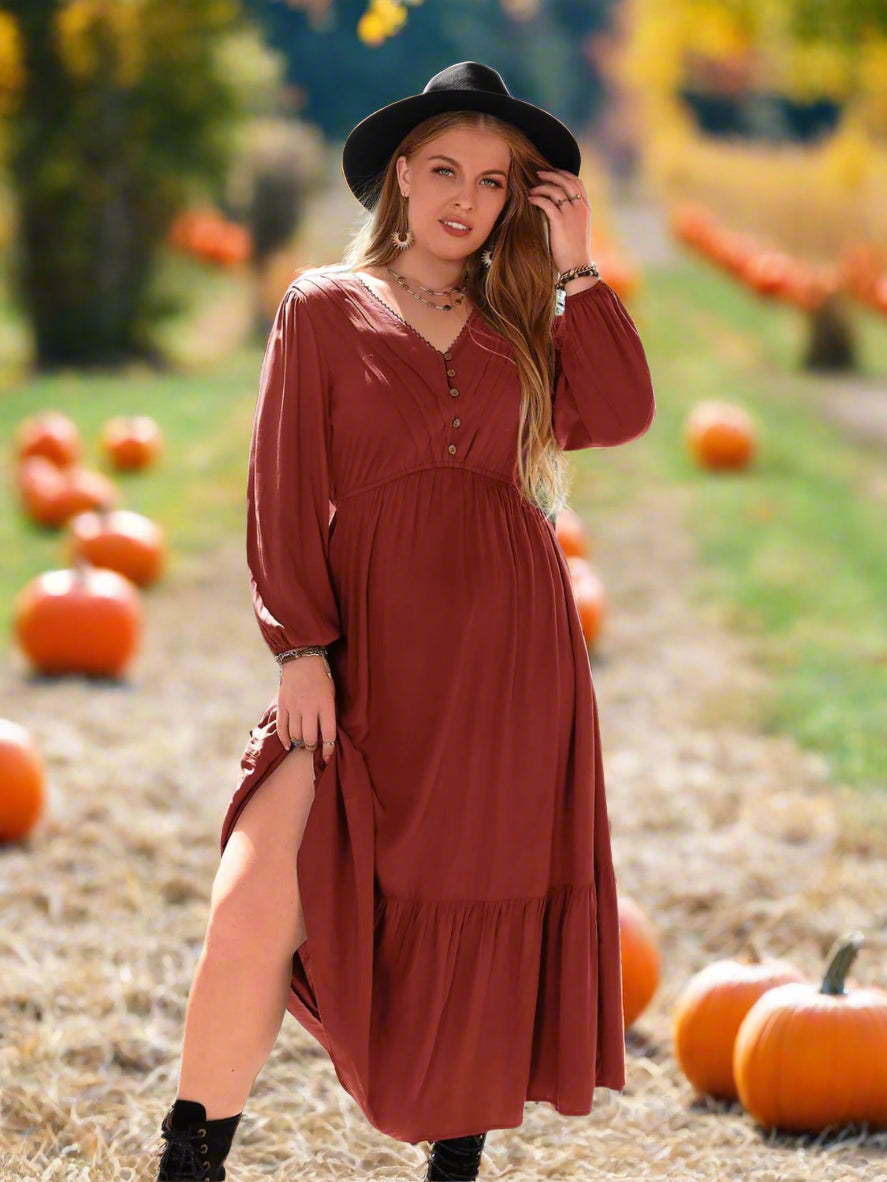 Country Spice Boho Midi Dress in Rust | Twilight Kisses