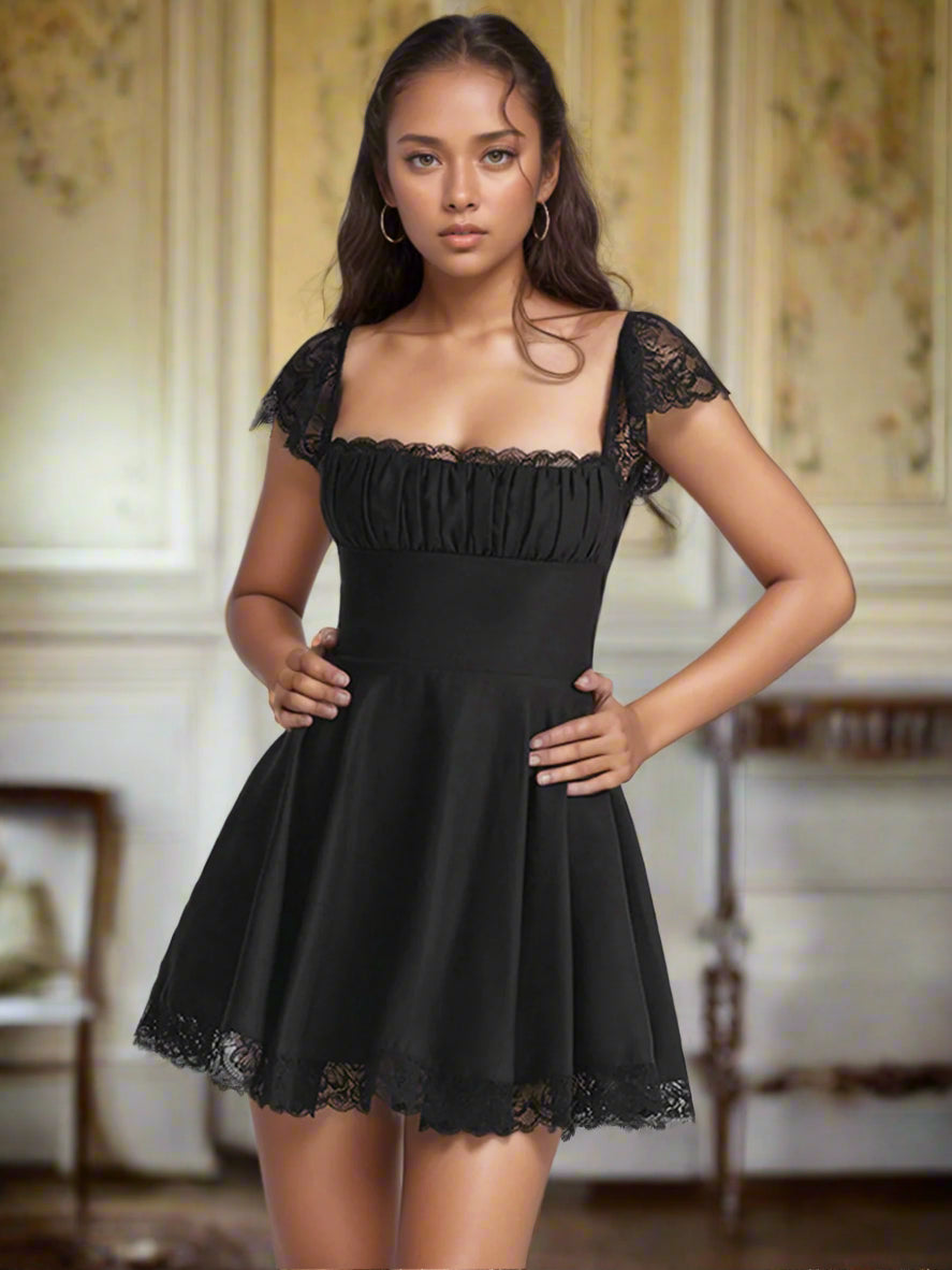 Lily Cap Sleeve Mini Dress in Black | Twilight Kisses