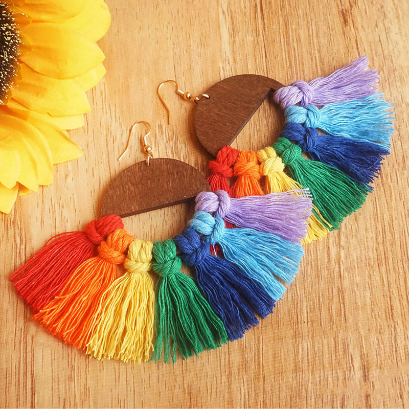 Rainbow Tassel Drop Earrings