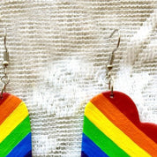 Rainbow Leather Striped Heart Earrings