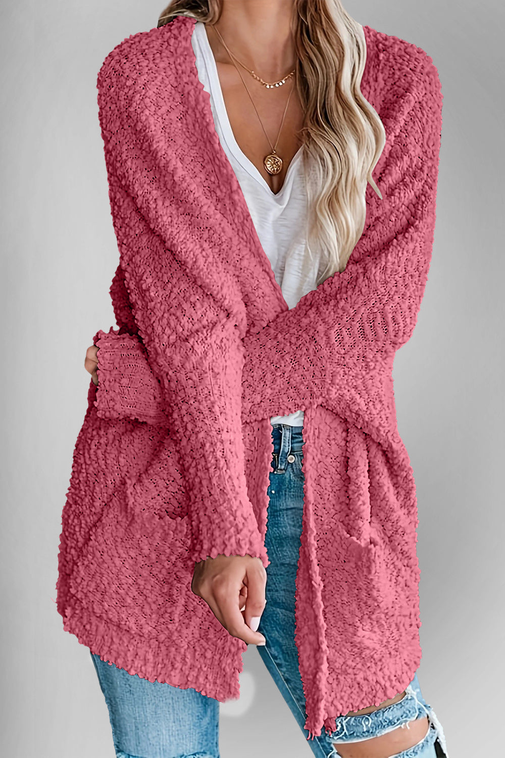 Book Nook Bouclé Open-Front Cardigan