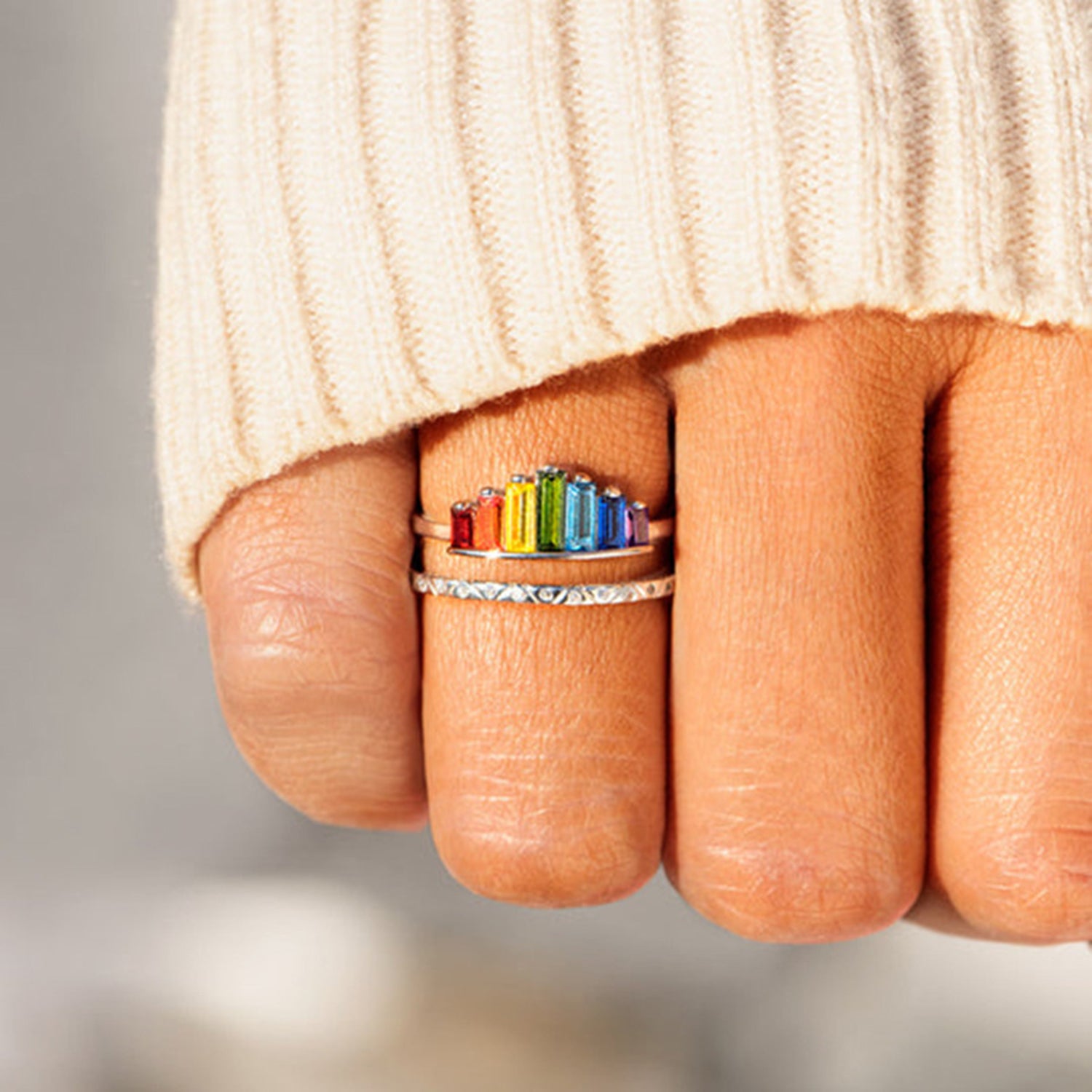Rainbow Tiara 925 Sterling Silver Double-Layered Ring