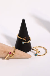 Minimalist Zodiac Gemstone 18K Gold-Plated Bypass Ring