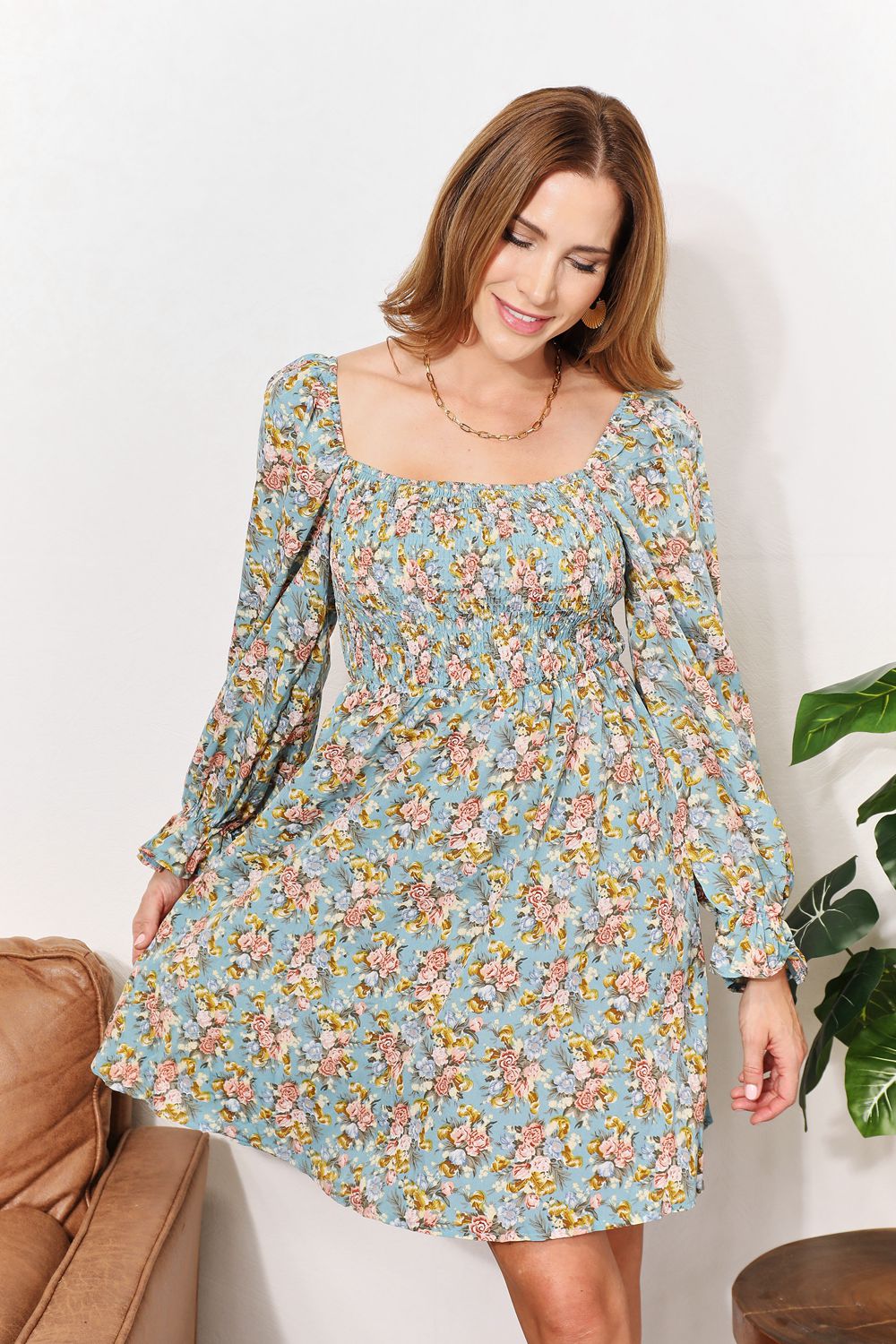 Ashley Floral Square Neck Dress