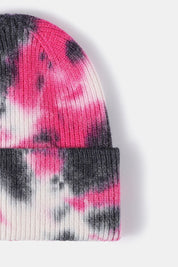 Bi-Color Tie-Dye Cuffed Rib-Knit Beanie