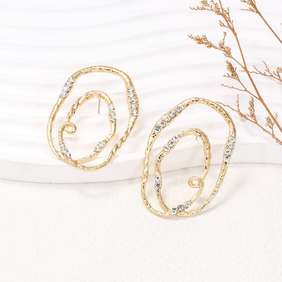 Ripples Gold-Plated Rhinestone Earrings