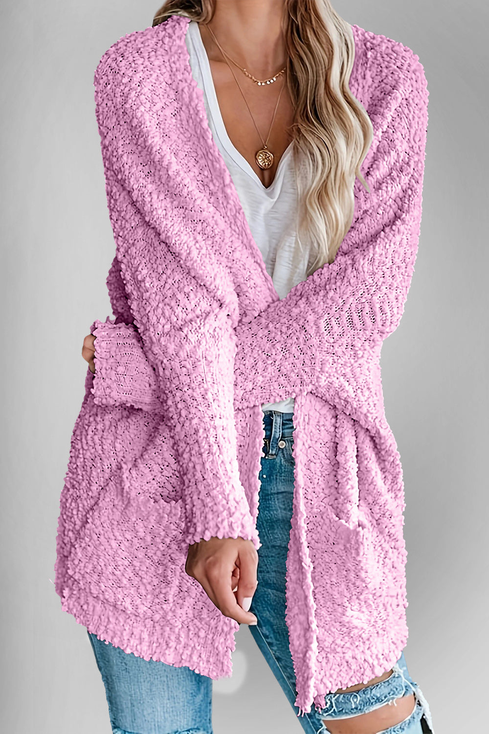 Book Nook Bouclé Open-Front Cardigan