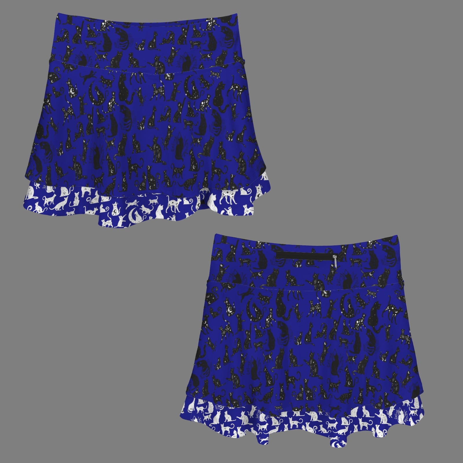 Deep Blue Mystical Cats TK Exclusive Double Layer Mini Skort