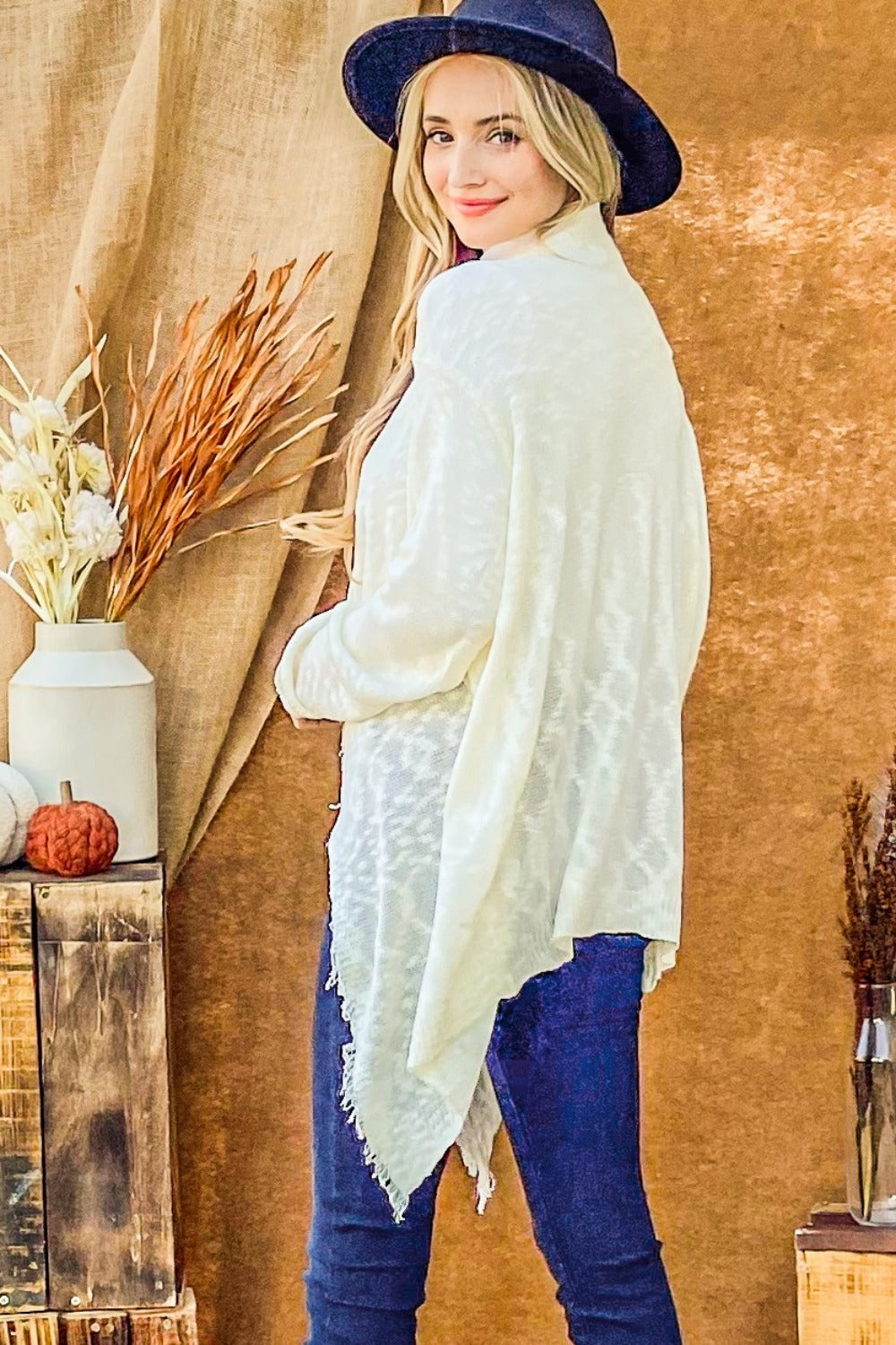 Sheer Perspective Fringe Hem Cardigan