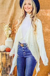 Sheer Perspective Fringe Hem Cardigan
