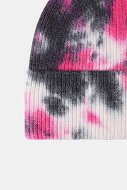 Bi-Color Tie-Dye Cuffed Rib-Knit Beanie