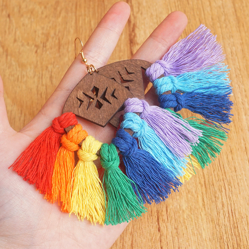 Rainbow Tassel Drop Earrings