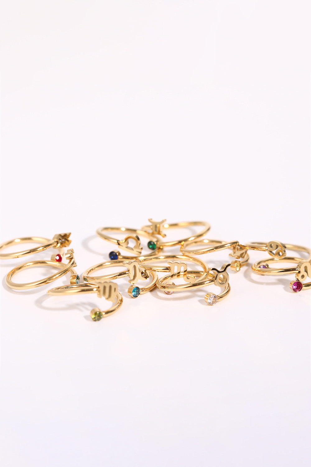 Minimalist Zodiac Gemstone 18K Gold-Plated Bypass Ring