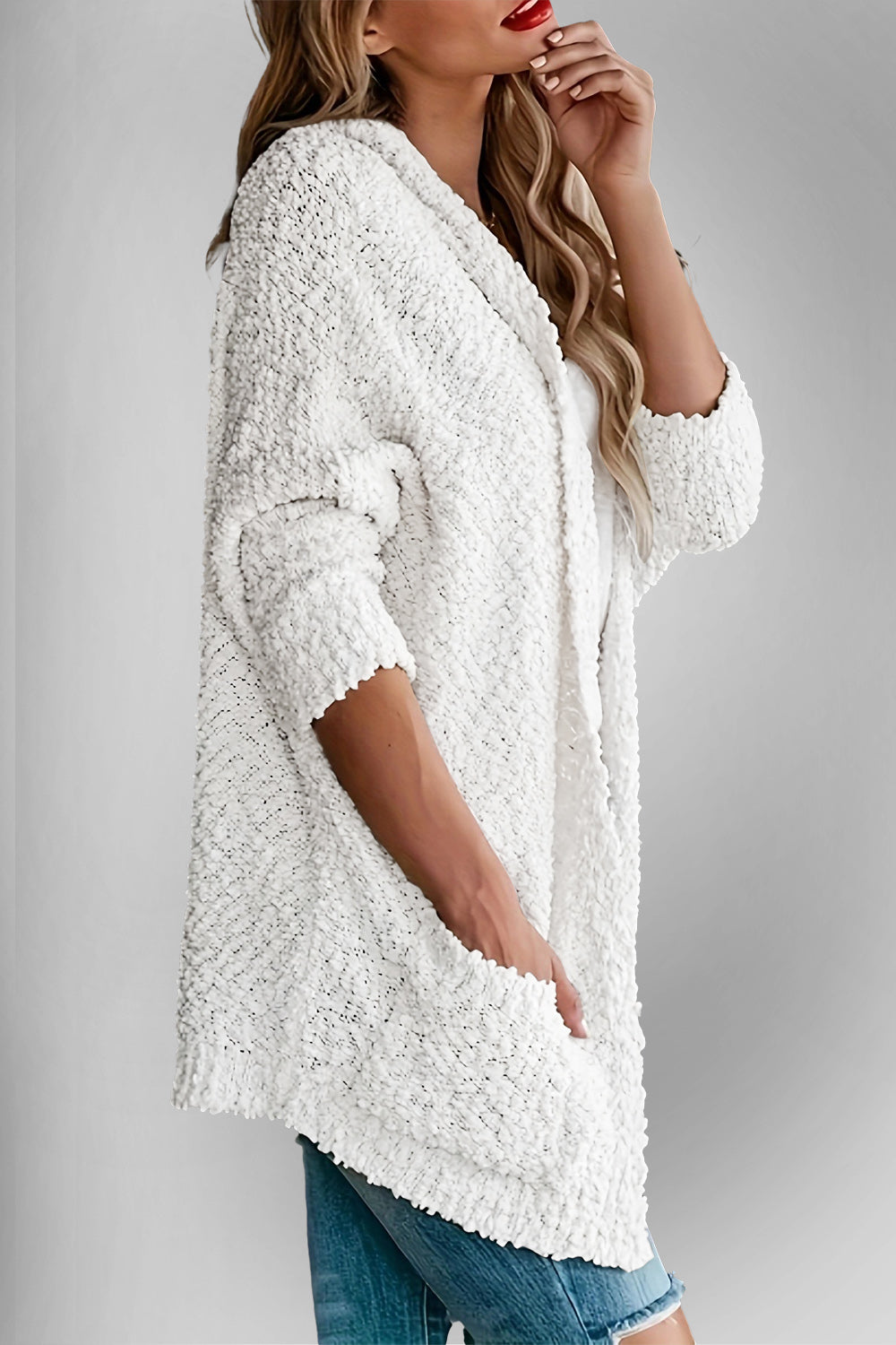 Book Nook Bouclé Open-Front Cardigan
