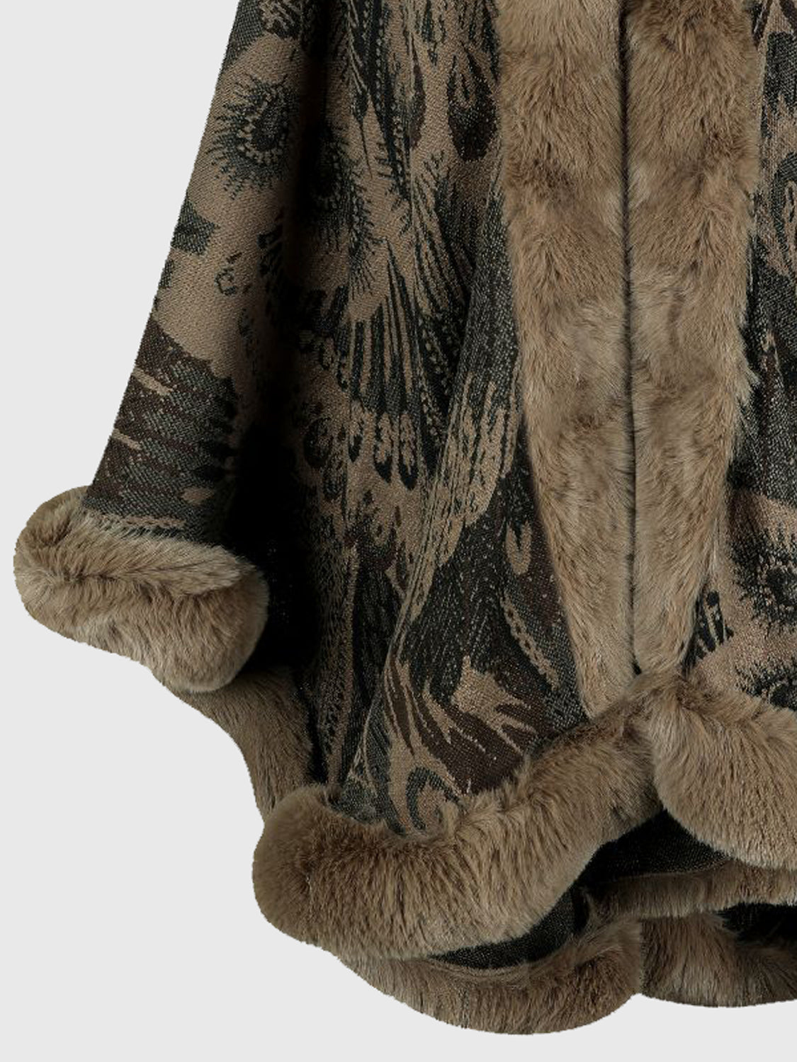 Feathers Printed Open Front Poncho