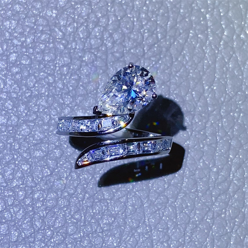 Serpentine 3 Carat Moissanite 925 Sterling Silver Bypass Ring