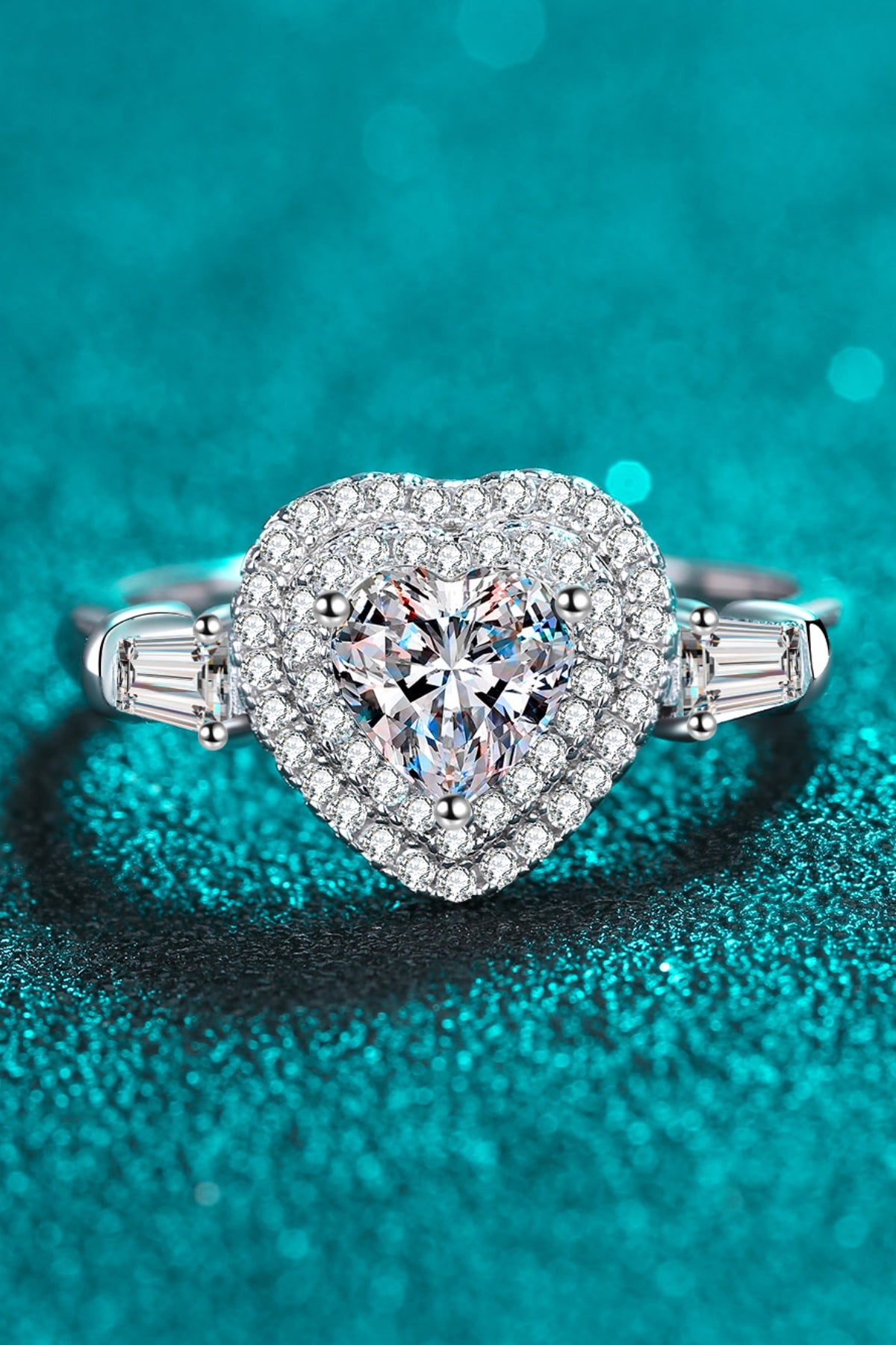 1 Carat Moissanite Platinum-Plated Heart Ring