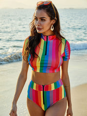 Rainbow Vibes Cap Sleeve and Brief Swimsuit Set