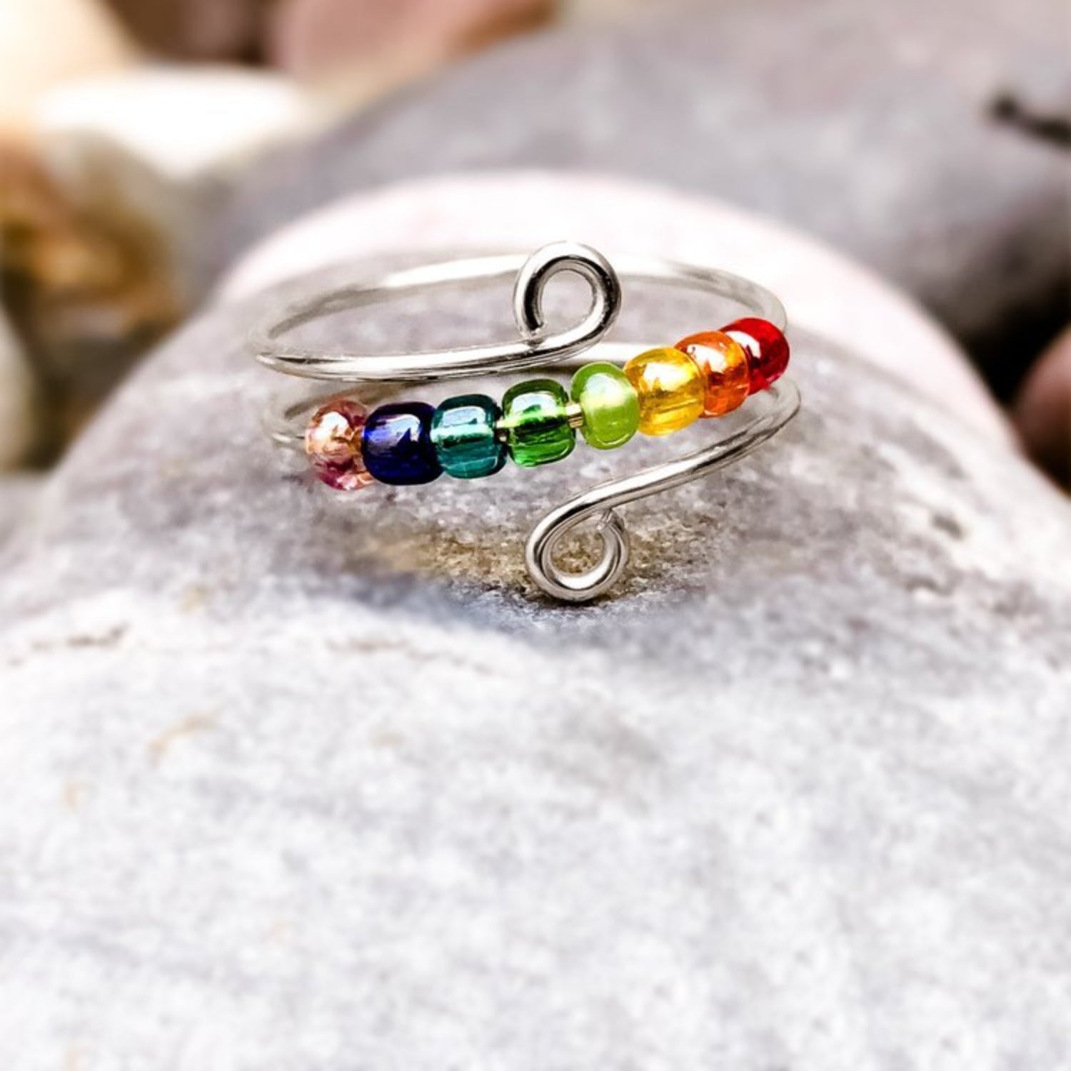 Rainbow Wrap Glass Bead Ring