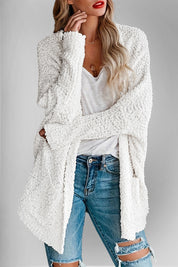 Book Nook Bouclé Open-Front Cardigan