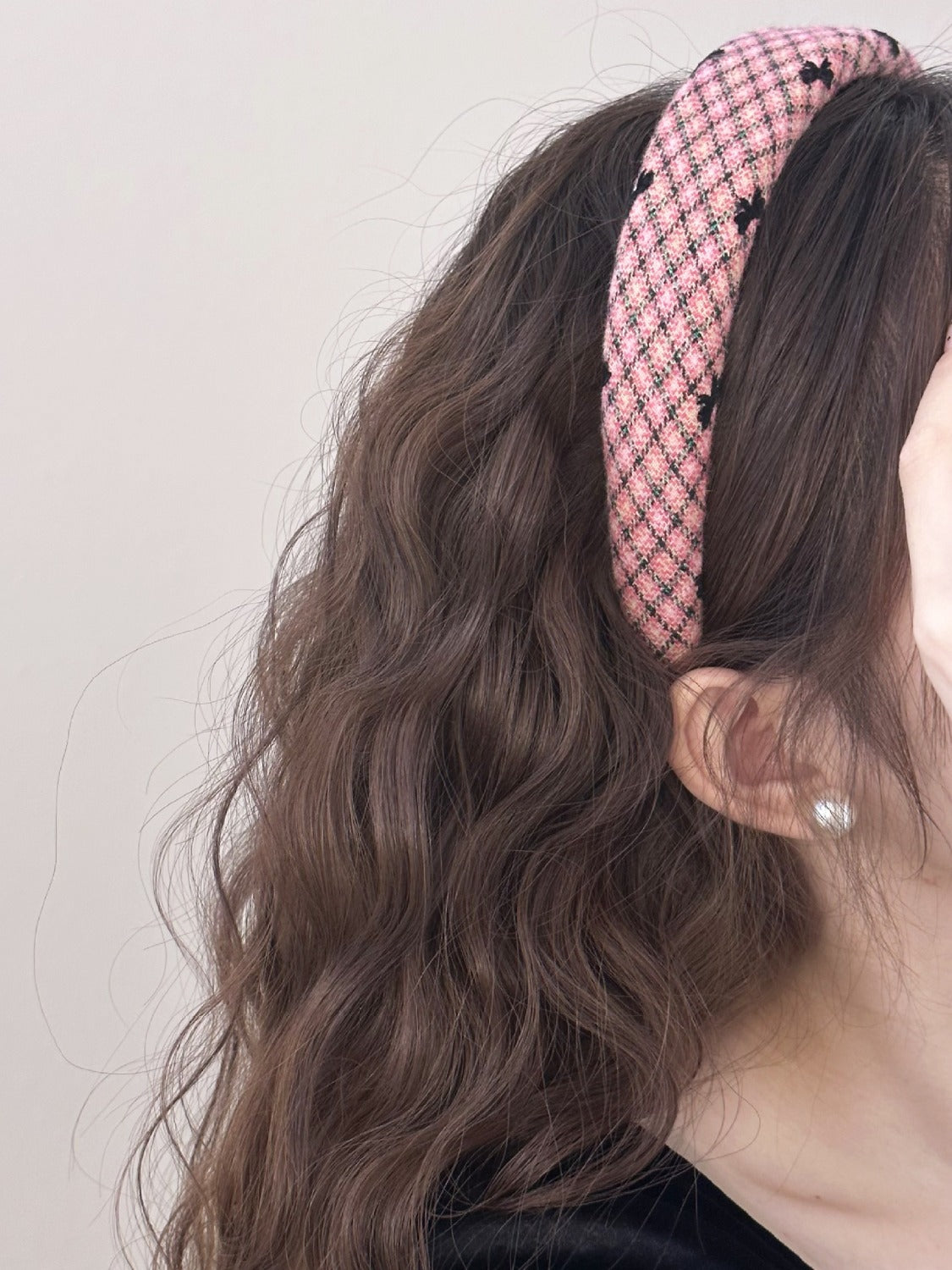 Pink Plaid Wide Headband