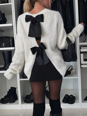 White Sweater Black Back Bows -Back 2