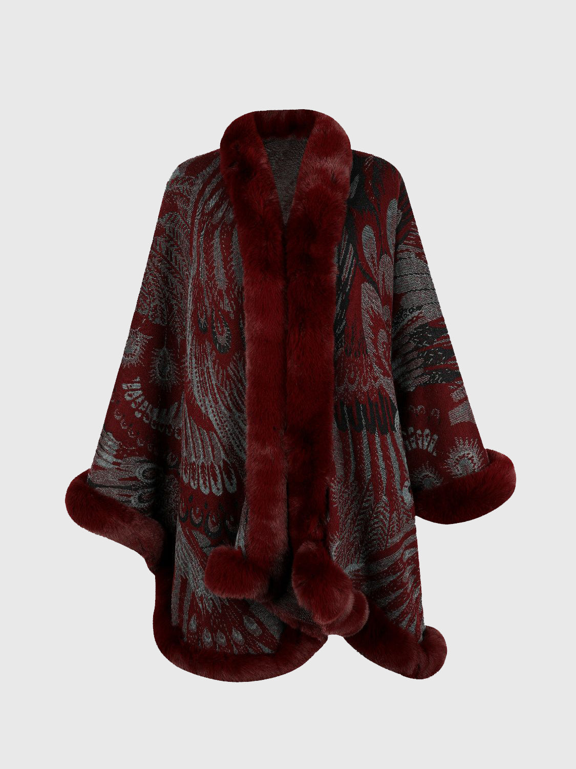 Feathers Printed Open Front Poncho