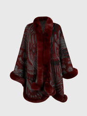 Feathers Printed Open Front Poncho